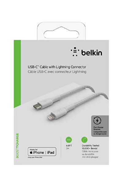 Belkin Καλώδιο Boost Charge Lightning σε USB-C_Πλεγμένο 2 μέτρα λευκό