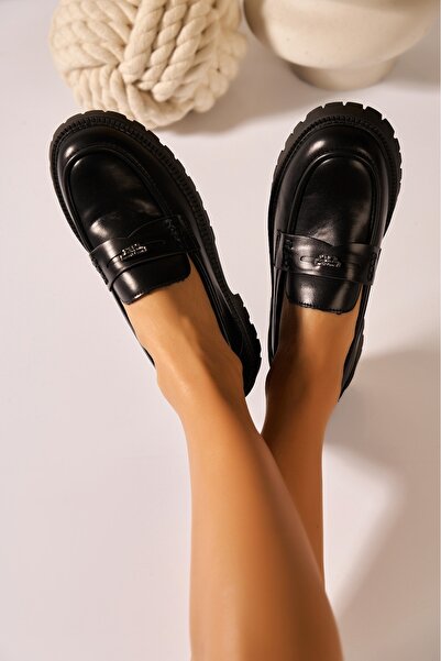 Joana Loafers cu platformă din piele sintetică pentru femei, negri, mărimea 36