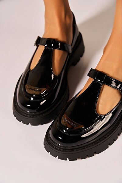 Joana Pantofi cu platformă negri pentru femei, lăcuite, 37