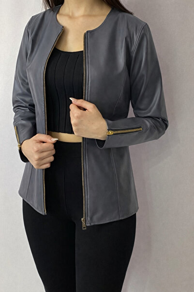 YAXİ Dark Gray Leather Jacket