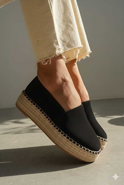 MOLY ESPADRİLLE Kadın Hakiki Deri Espadril Ayakkabı Hasır Taban – Siyah Taba ...