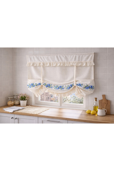 shules collection Romantic Aegean Blue Rose Crochet Embroidered Buldan Linen ...