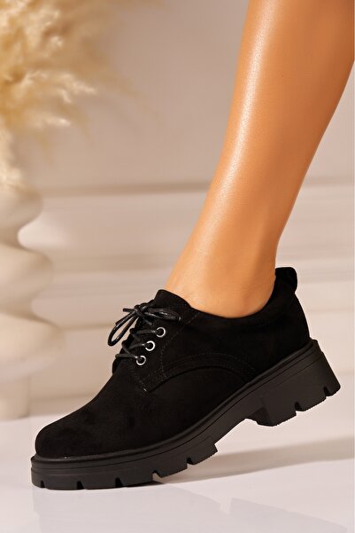 Joana Pantofi cu platformă Aspyn pentru femei, negri, din piele întoarsă piel...