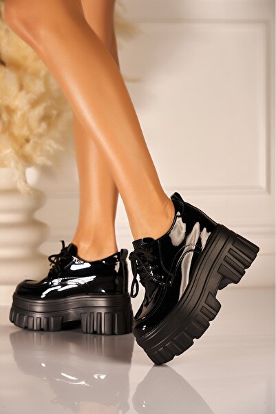 Joana Women's Black Patent Platform Shoes 38