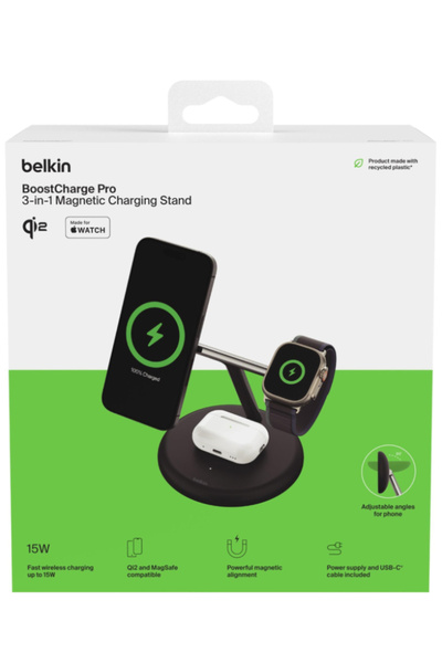 Belkin Suport de încărcare magnetic reglabil Boost Charge Pro 3 în 1 QI2 15W,...