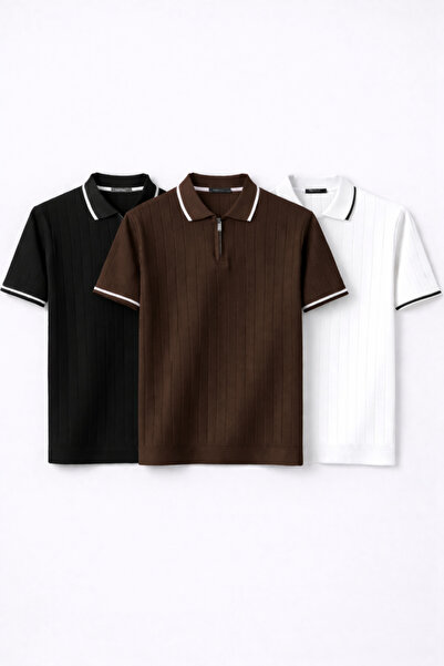 legends butik Erkek Fitilli Triko Polo Yaka Tişört 3’lü Set – Terletmeyen Pam...