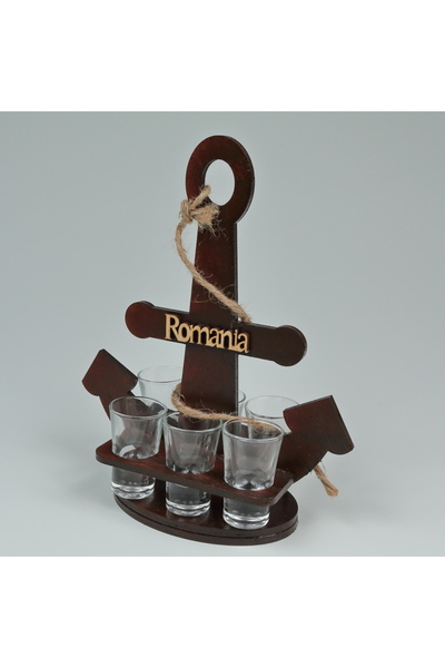 LimArt Stand with 6 glasses of brandy, anchor - Romania 6x30 ml - 30x20 cm