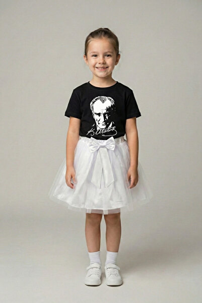 FATELLA Devojčica, crna majica kratkih rukava Ataturk sa belom tutu suknjom, ...