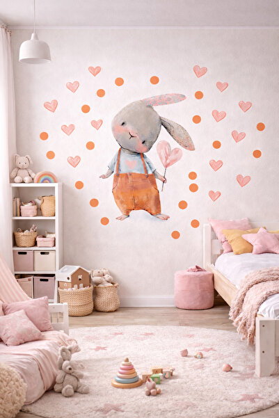 Sim Tasarım مجموعة ملصقات حائط على شكل أرنب لطيف على شكل قلب