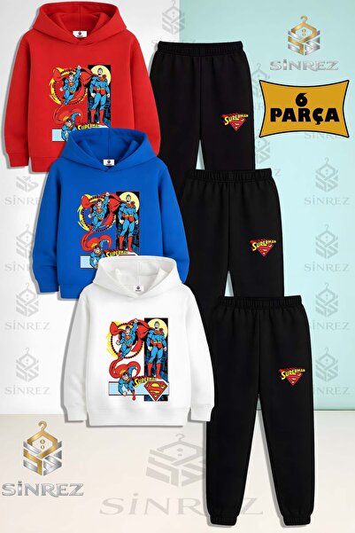 SİNREZ Set de trening cu glugă pentru copii, unisex, SUPERADAM 3LU AFIS 3Lu