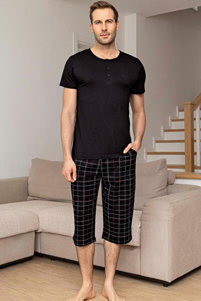 Aydoğan Men's Civan Modal Bermuda Black Pajama Set 0033