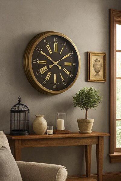 Lunaev 60 cm Antique Metal Roman Numeral Wall Clock