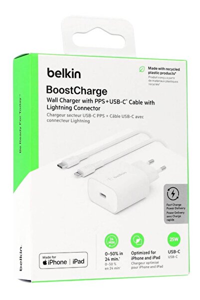 Belkin Φορτιστής τοίχου Boostcharge 25W με καλώδιο PPS + USB-C με λουράκι σύν...