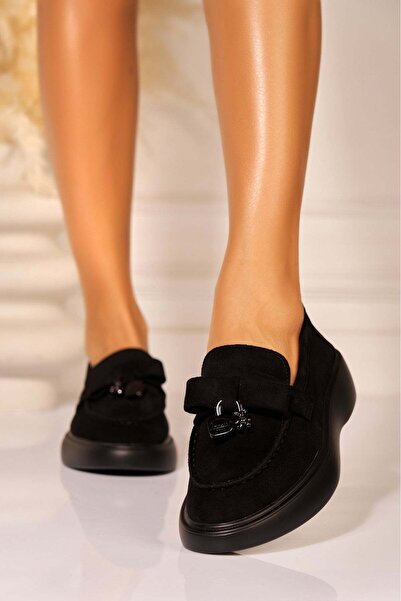 Joana Pantofi sport negri pentru femei din piele piele întoarsă , model 39