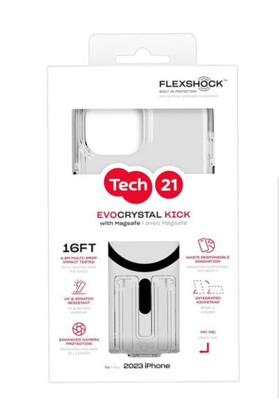 Tech 21 Husa Tech21 Evo Kick MagSafe pentru iPhone 15/14/13, Negru Transparent