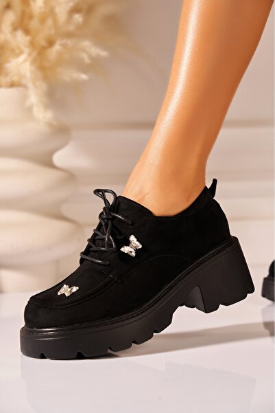 Joana Women's Black Faux Suede Platform Shoes 38