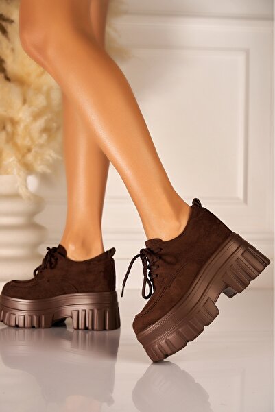 Joana Women's Brown Faux Suede Platform Shoes 39