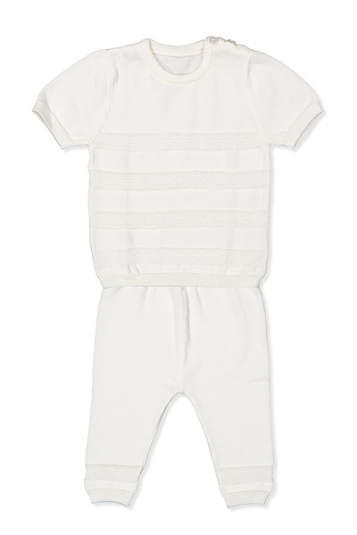 Bebetto Tri̇ko Double Set (Line Pattern) Ecru