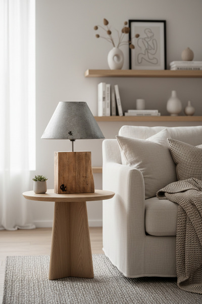 DecorKa Unique handmade beech wood lamp, rustic-modern design, height 43 cm