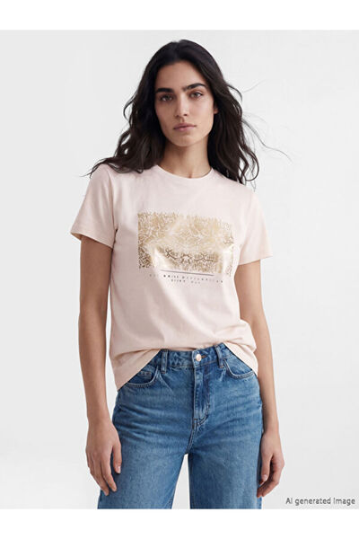 LC Waikiki Rmz Gi̇yi̇m Farkiyla Zero Roba Collar Printed Women's T-Shirt