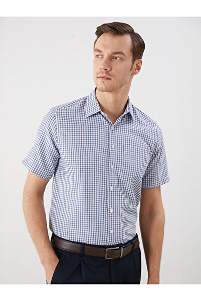 LC Waikiki Men's Regular Fit Short Sleeve Plaid Gabardine Shirt