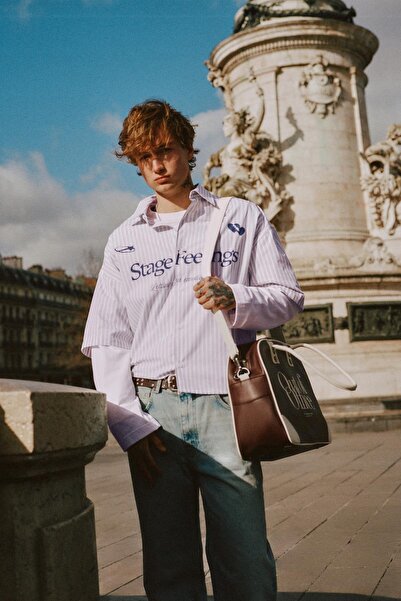 Pull & Bear Çift kollu grafik detaylı gömlek