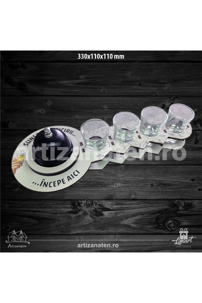 LimArt Personalized stand with 4 brandy glasses + horn - RO 33x11x11 cm