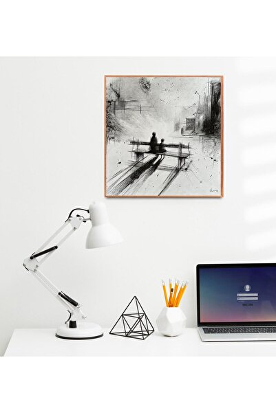 Galeri Mavi Issızlığın Ortasında – Özgün El Yapımı Karakalem Tablo 40x40 cm S...