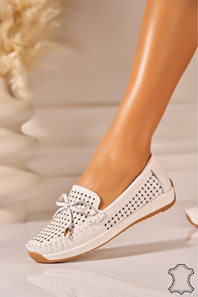 Joana Mocasini albi din piele pentru femei Jessy 39