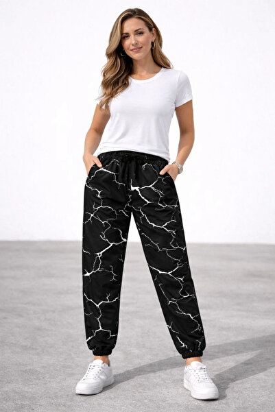 LUMİART Women's Digital Printed Sweatpants for Winter, Three-Thread Raster Fa...