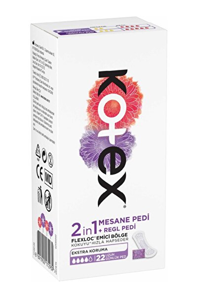 Kotex 2IN1 Regl+Mesane Ped 22'li Ekstra Koruma ve Pamuksu Üst Yüzey ile Gün B...