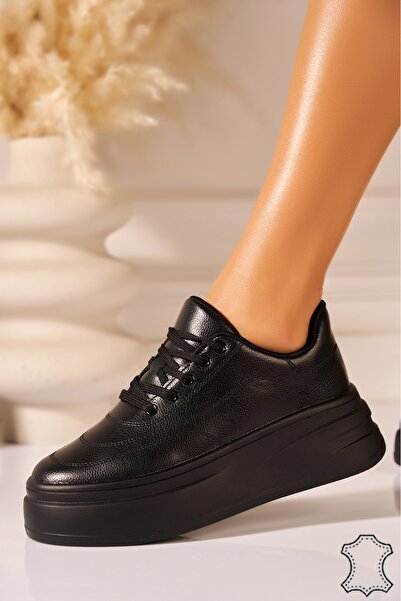 Joana Fawn Black Genuine Leather Sneakers 36