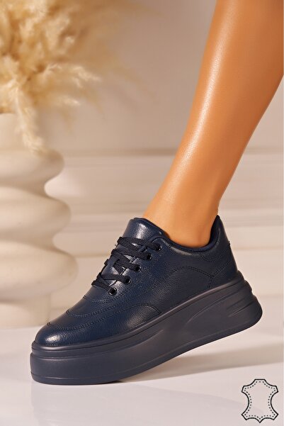 Joana Navy Genuine Leather Platform Sneakers 36