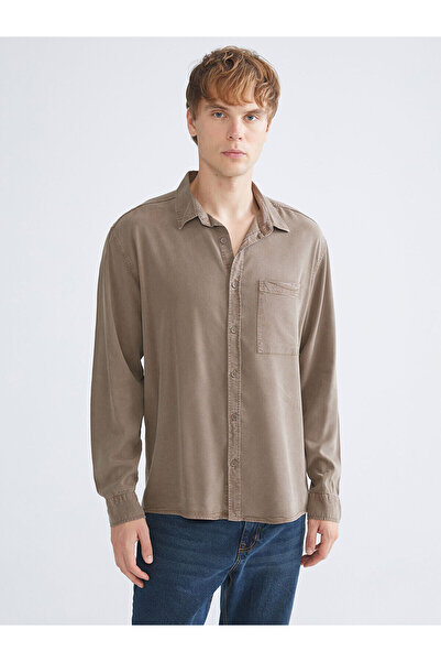 LC Waikiki Nevavm Regular Fit Long Sleeve Gabardine Men's Shirt with Difference