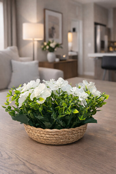 LABURN Aranjament floral artificial, ghiveci cu coș de răchită – Obiect decor...