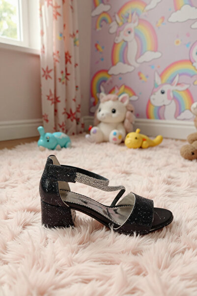 enoch Girl's Ankle Strap Crystal Stone Heeled Shoes