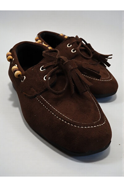 HFKY Women's Suede Ballerinas. Beaded Detailed Lace-Up Ballerinas