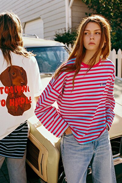 Pull & Bear Yazı detaylı çizgili t-shirt