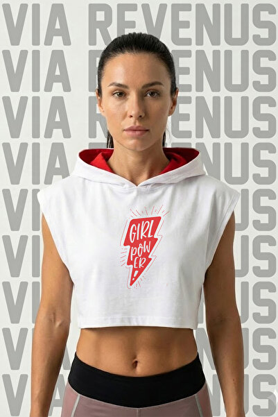 Vordevia Girl Power Printed Zero Sleeve Hooded Sports Γυναικείο Crop