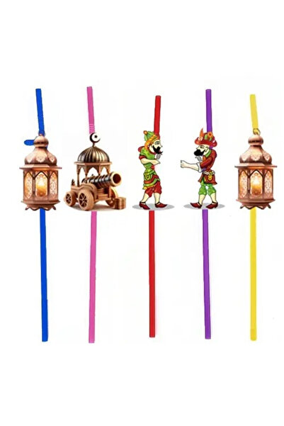 DODOMAR Hacivat Karagöz Themed 10-Piece Artistic Straws Ramadan Party Decoration