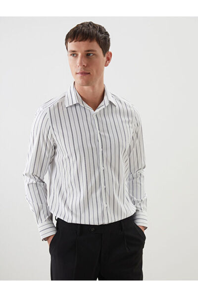 LC Waikiki قميص رجالي مخطط بأكمام طويلة وقصة ضيقة