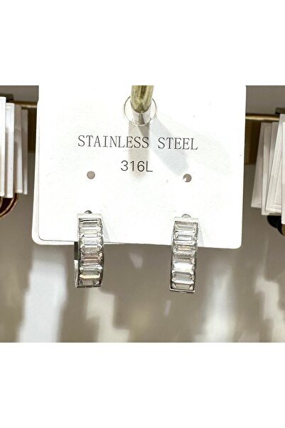 GLOW ACCESSORIES BAE Stainless Steel Zircon Baguette Stone Hoop Earrings