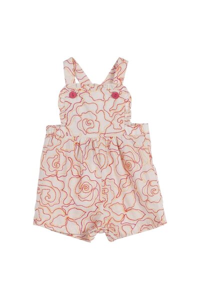 PETIT-ATELlER Baby Girl Embroidered Azalea Dungaree Romper , Floral Soft Cott...