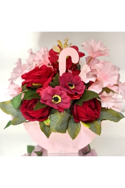 Pasiunea Florilor Cutie Lemn Roz Tip Umbrelă Cu Flori Roz Si Roșii