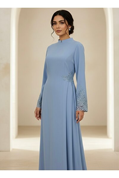 Sera&Parsa Güpür detaylı pudra pembe elbise