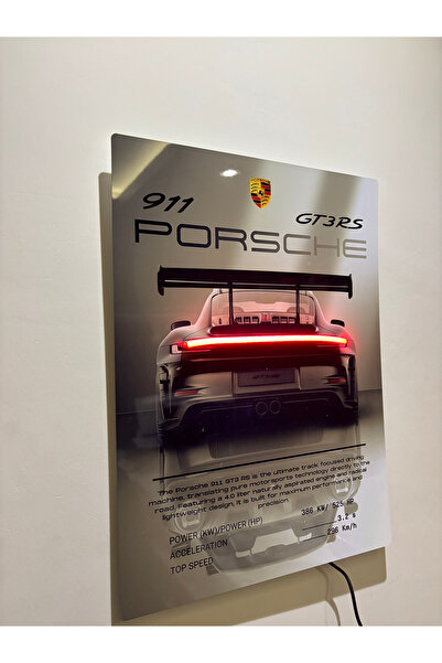 EABASKI "Porsche 911 GT3RS" Baskılı IŞIKLI METAL POSTER, Erkeğe Hediyelik, Ar...