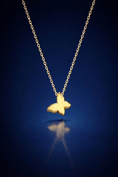 KAR DİAMOND 8 Ayar Altın Kolye Ucu Gümüş Zincirli Kelebek Kadın Kolye Sertifi...