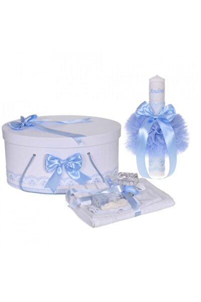OEM Set Botez, Lumânare Personalizată cu Nume, Decor Albastru, Denikos® 904