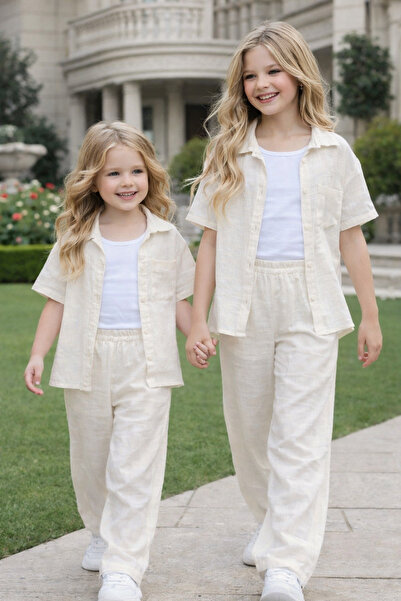 CALİSA Girl's 3-Piece Linen Set – Summer Comfortable and Stylish Shirt and Pa...
