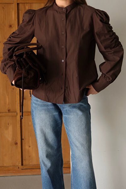 By ÖTE Поплинена риза с подгънати ръкави